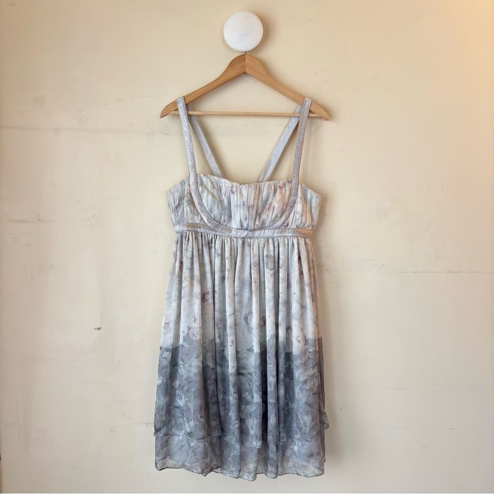 Marchesa Notte Floral Silk Babydoll Milkmaid Dress Size 12